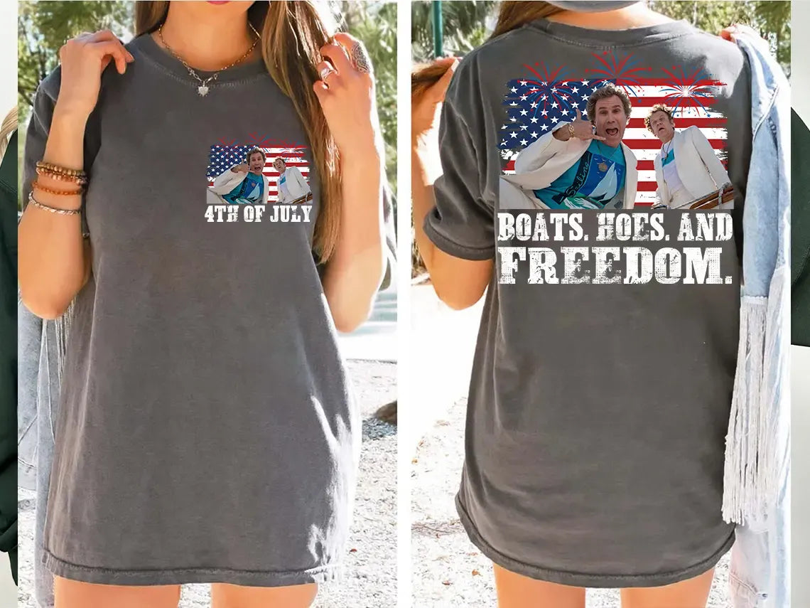 On The Fourth Of July Boats Hoes And Freedom Parody T-Shirt / Sweatshirt / Hoodie