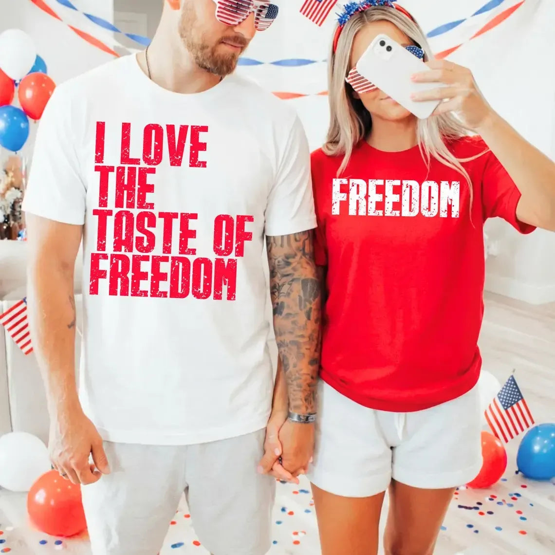 Fourth Of July Couples Drinking Raunchy Inappropriate Matching Bar Crawl T-Shirt / Sweatshirt / Hoodie