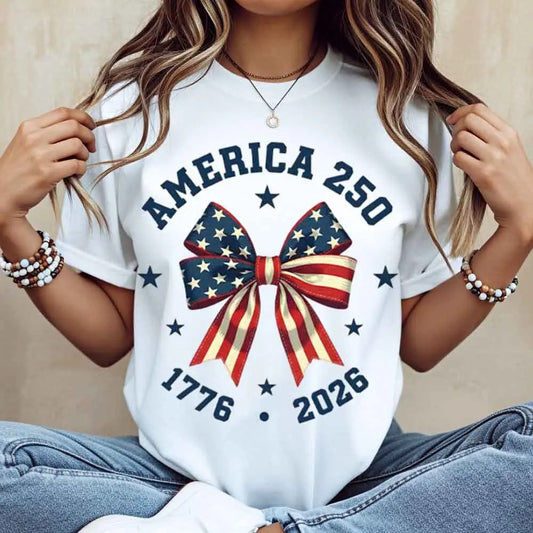 America 250 Stars And Stripes Bow Print T-Shirt / Sweatshirt / Hoodie