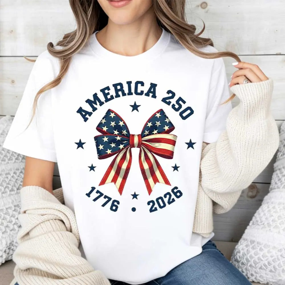 America 250 Stars And Stripes Bow Print T-Shirt / Sweatshirt / Hoodie