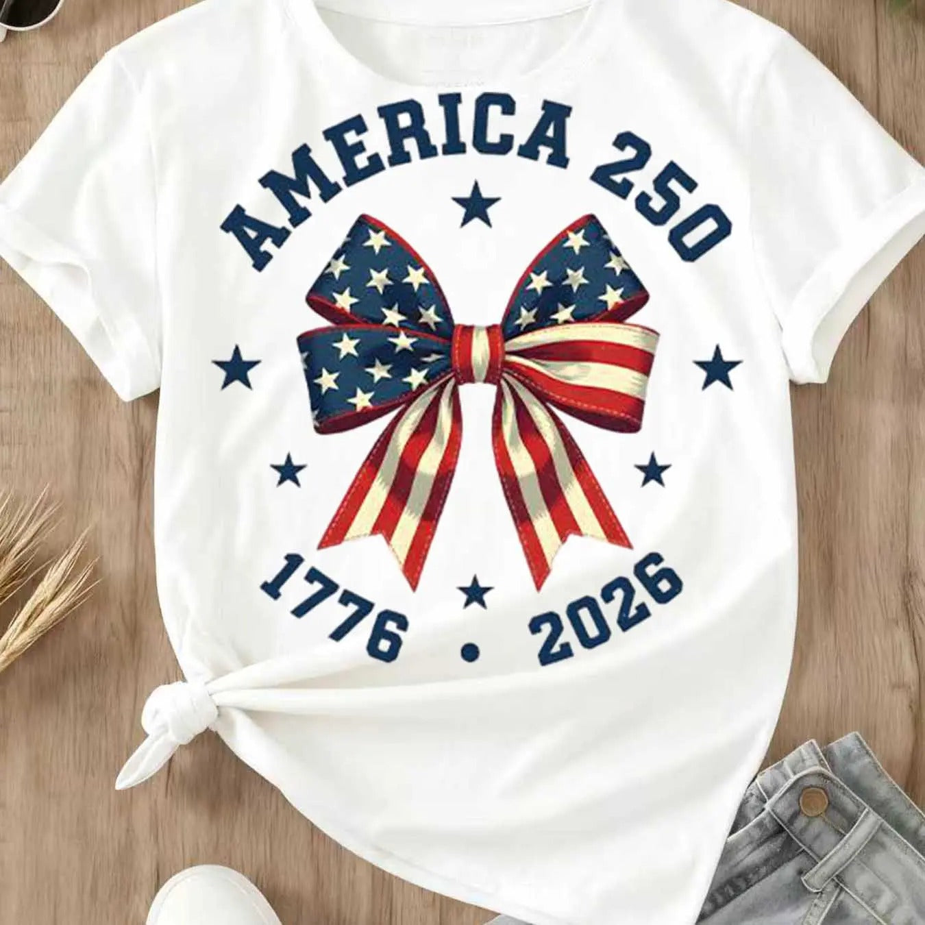 America 250 Stars And Stripes Bow Print T-Shirt / Sweatshirt / Hoodie