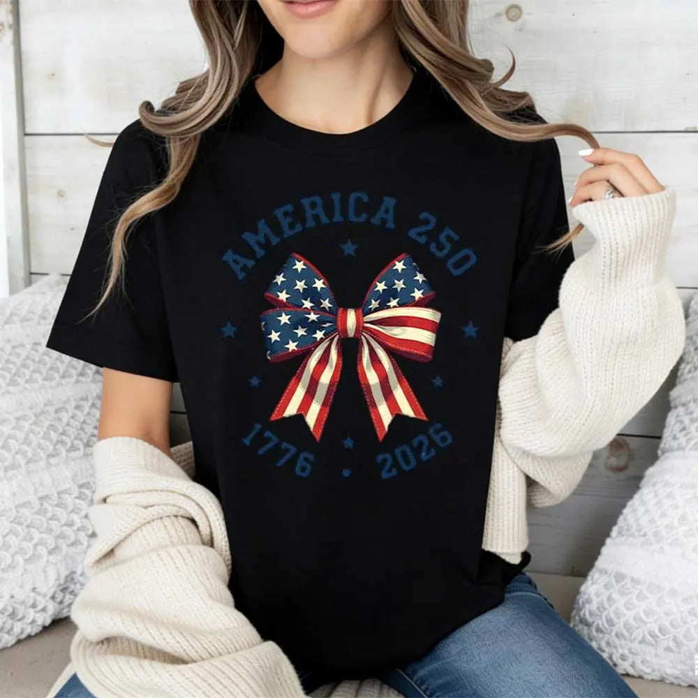 America 250 Stars And Stripes Bow Print T-Shirt / Sweatshirt / Hoodie