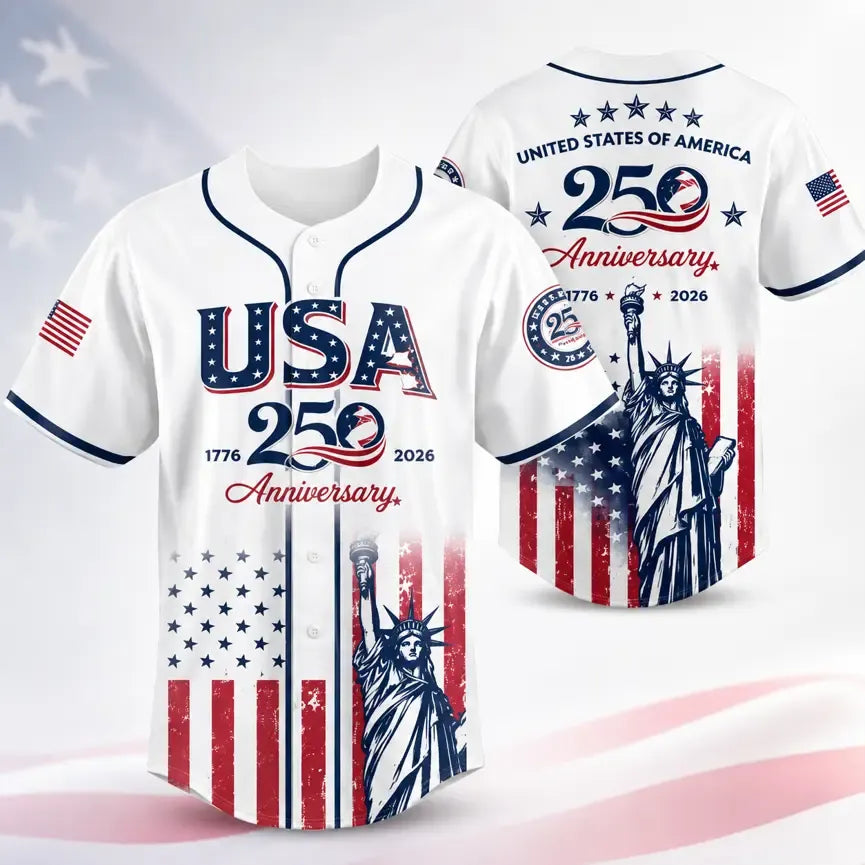 USA 250th Anniversary Patriotic Statue of Liberty Print Baseball Jersey
