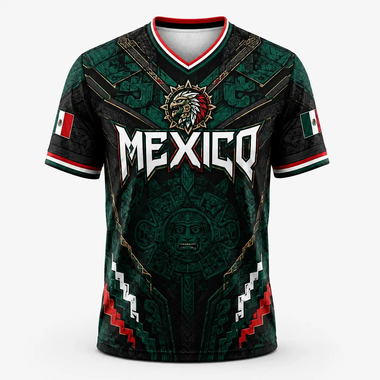 Mexico Eagle Warrior V-Neck Aztec Calendar Graphic Football Jersey