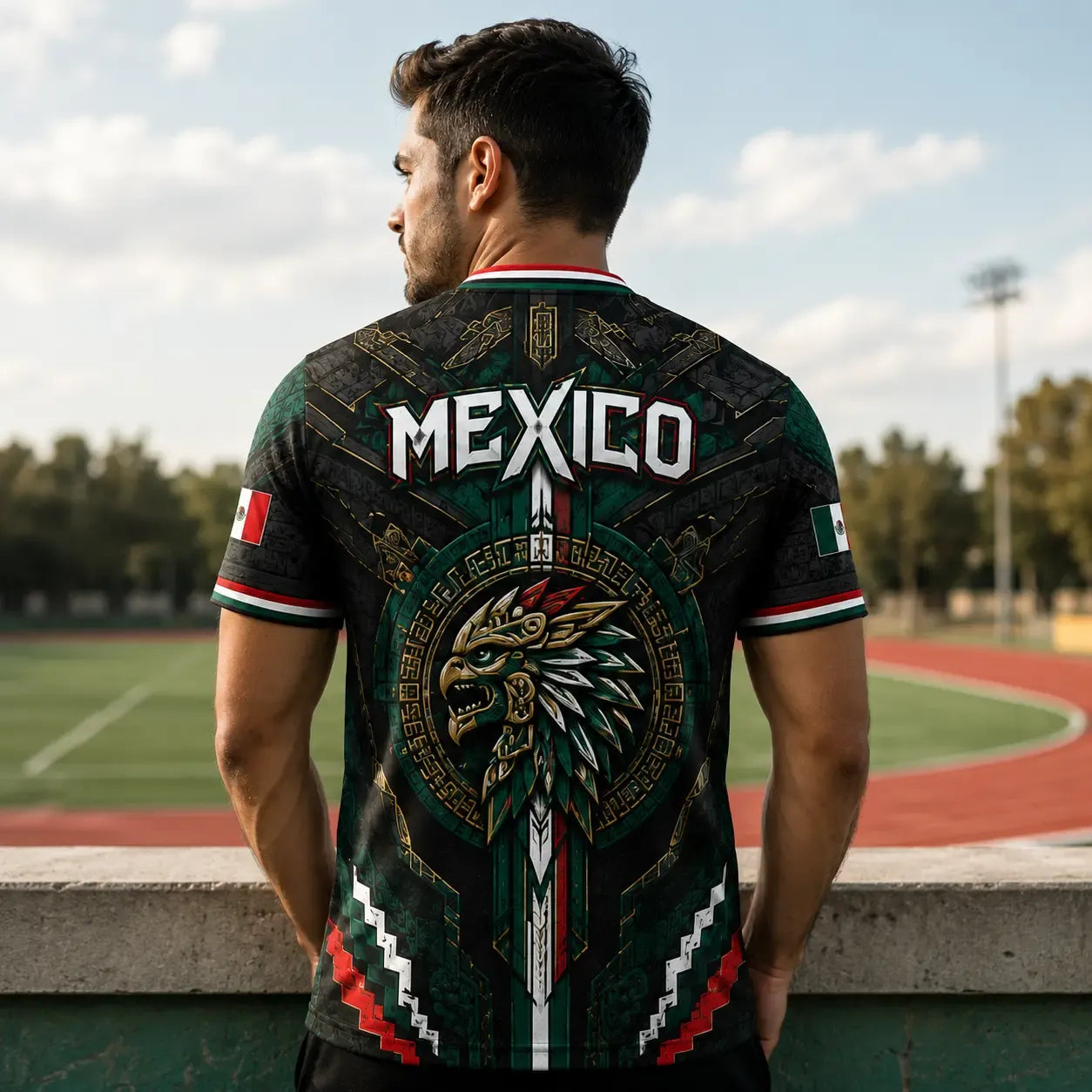 Mexico Eagle Warrior V-Neck Aztec Calendar Graphic Football Jersey