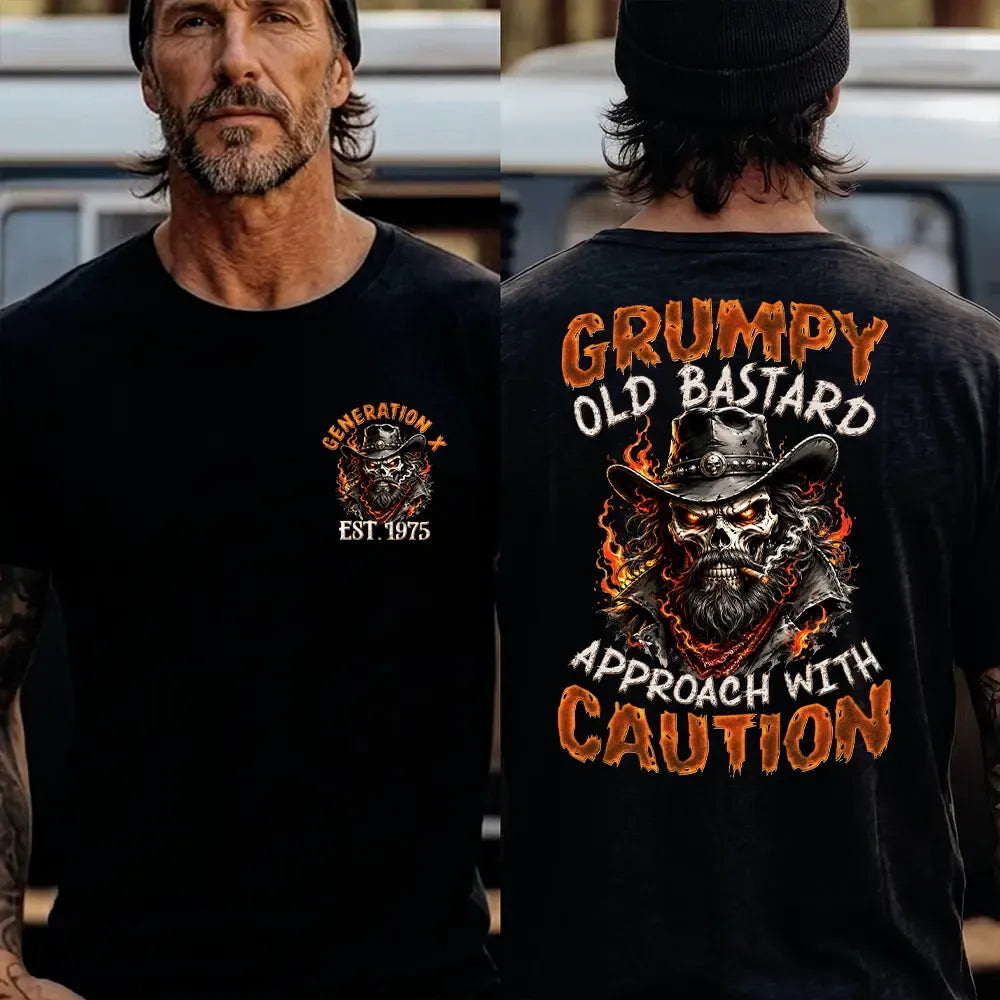 Personalization Year Gen X Grumpy Old Bastard Approach With Caution Skull Graphic T-Shirt / Sweatshirt / Hoodie