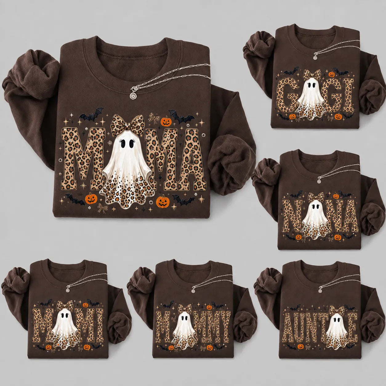 Custom Family Names Gigi Mimi Nana Mama Personalized Halloween Ghost Leopard Print T-Shirt / Sweatshirt / Hoodie