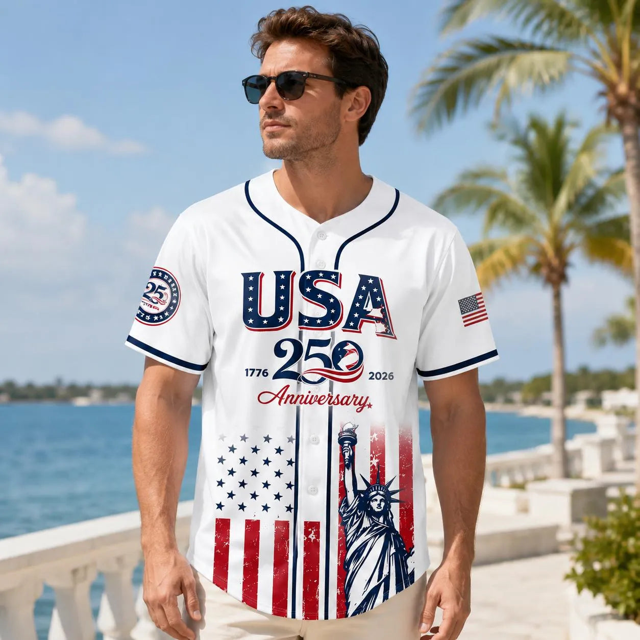 USA 250th Anniversary Patriotic Statue of Liberty Print Baseball Jersey