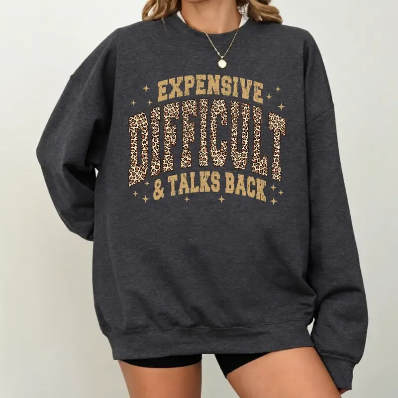 Expensive Difficult And Talks Back Leopard Print Lettering Gold Star Graphic T-Shirt / Sweatshirt / Hoodie