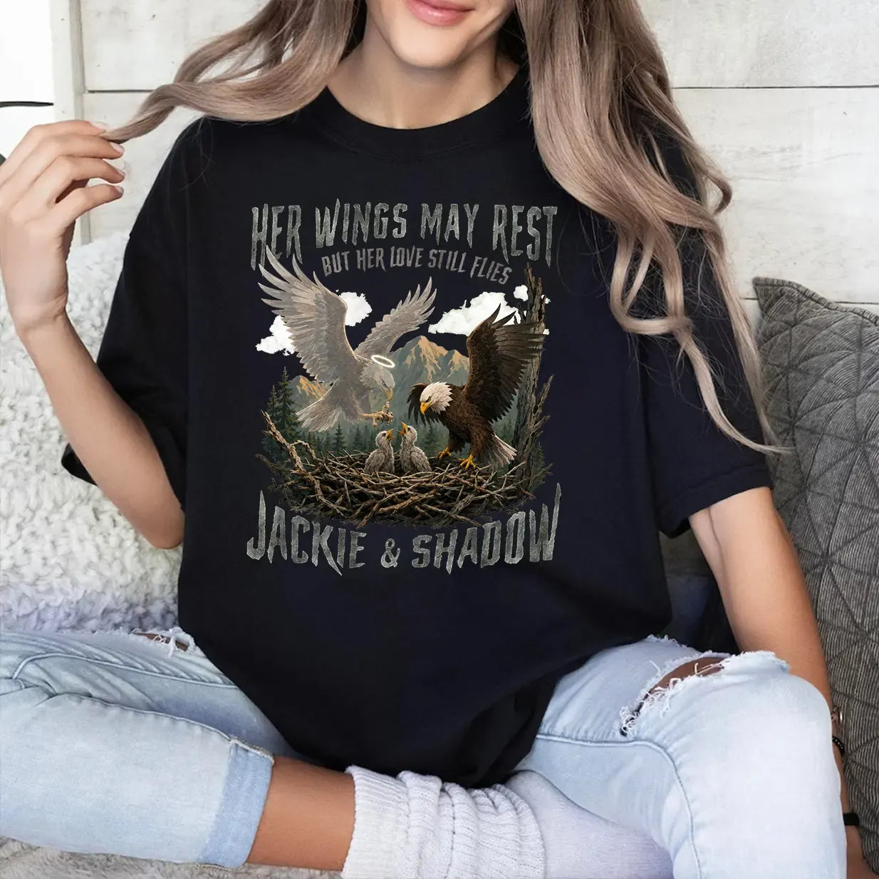 Jackie And Shadow Her Wings May Rest Eagle Tribute Wildlife Graphic T-Shirt / Sweatshirt / Hoodie