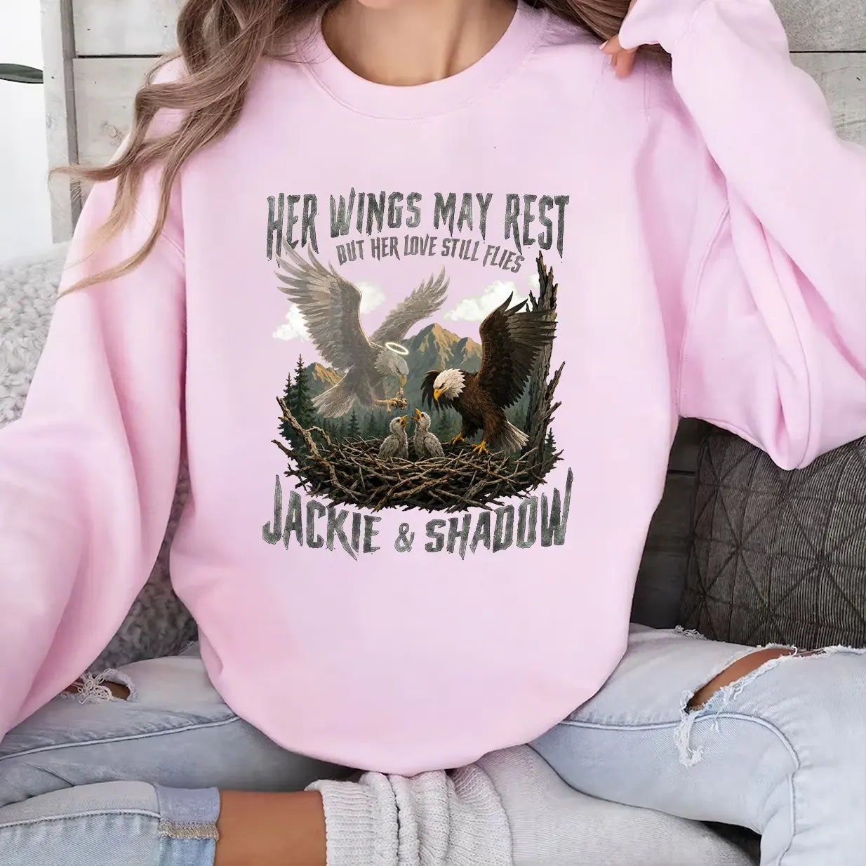 Jackie And Shadow Her Wings May Rest Eagle Tribute Wildlife Graphic T-Shirt / Sweatshirt / Hoodie