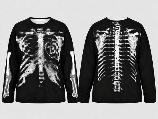 Skeleton Ribcage X-Ray Graphic Long-Sleeve Top