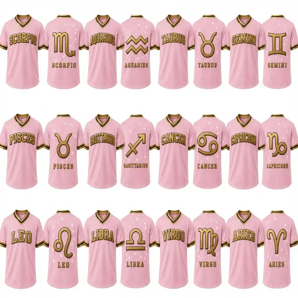 Zodiac Signs Front & Back Pink Gold Astrology Design Breathable Athletic Jersey