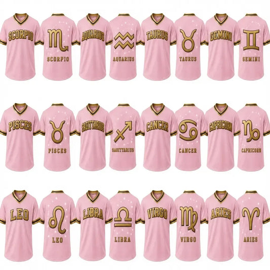 Zodiac Signs Front & Back Pink Gold Astrology Design Breathable Athletic Jersey