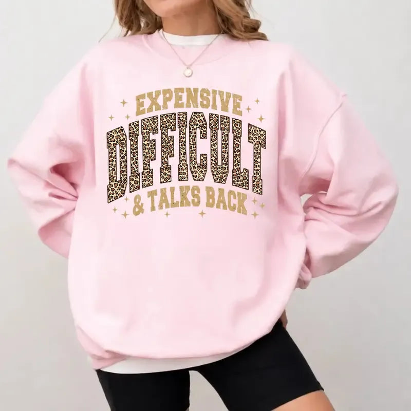 Expensive Difficult And Talks Back Leopard Print Lettering Gold Star Graphic T-Shirt / Sweatshirt / Hoodie