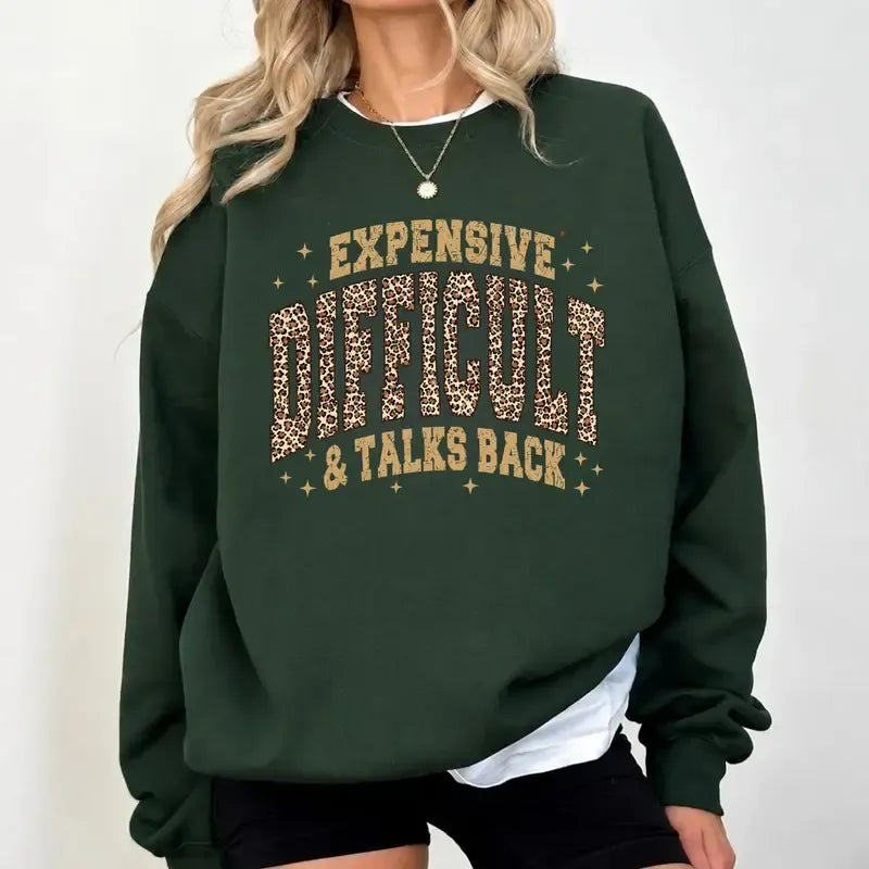 Expensive Difficult And Talks Back Leopard Print Lettering Gold Star Graphic T-Shirt / Sweatshirt / Hoodie