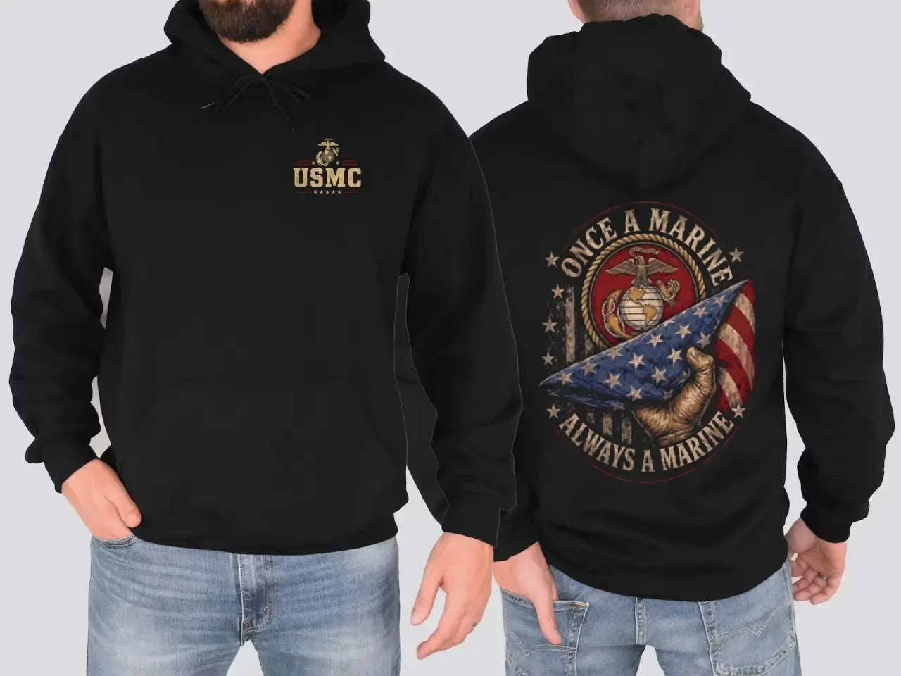Once a Marine Always a Marine USMC Veteran Patriotic Graphic T-Shirt / Sweatshirt / Hoodie