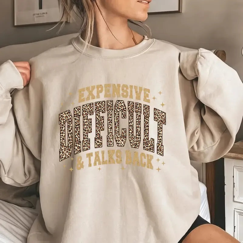 Expensive Difficult And Talks Back Leopard Print Lettering Gold Star Graphic T-Shirt / Sweatshirt / Hoodie