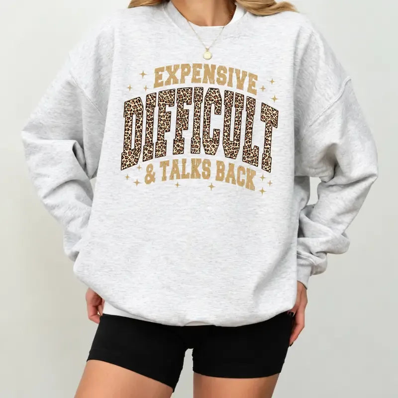 Expensive Difficult And Talks Back Leopard Print Lettering Gold Star Graphic T-Shirt / Sweatshirt / Hoodie