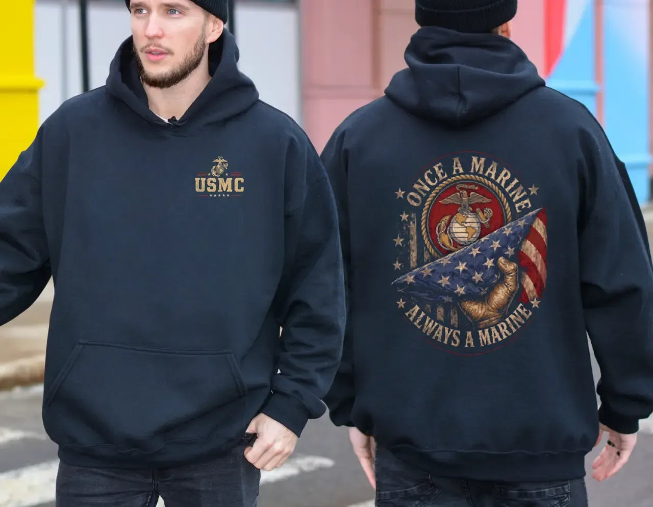 Once a Marine Always a Marine USMC Veteran Patriotic Graphic T-Shirt / Sweatshirt / Hoodie