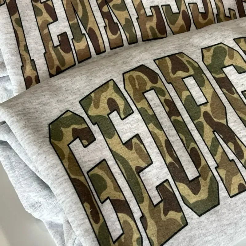 Camo State College Varsity Name Camouflage Retro Graphic T-Shirt / Sweatshirt / Hoodie