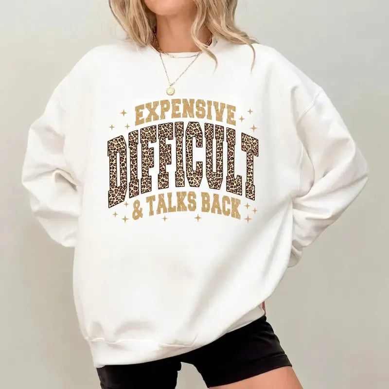 Expensive Difficult And Talks Back Leopard Print Lettering Gold Star Graphic T-Shirt / Sweatshirt / Hoodie
