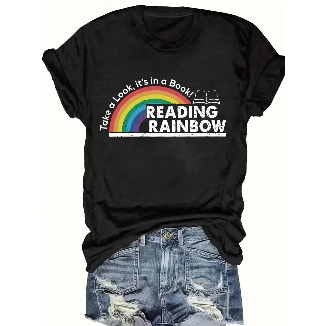 Rainbow Graphic Reading Lover Cute Teacher Librarian Casual T-Shirt / Sweatshirt / Hoodie