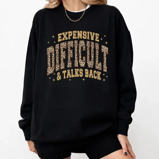 Expensive Difficult And Talks Back Leopard Print Lettering Gold Star Graphic T-Shirt / Sweatshirt / Hoodie