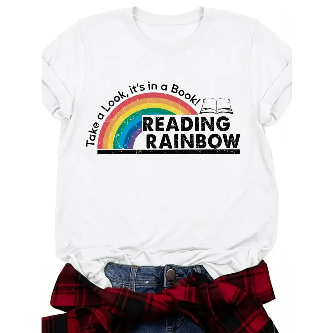 Rainbow Graphic Reading Lover Cute Teacher Librarian Casual T-Shirt / Sweatshirt / Hoodie