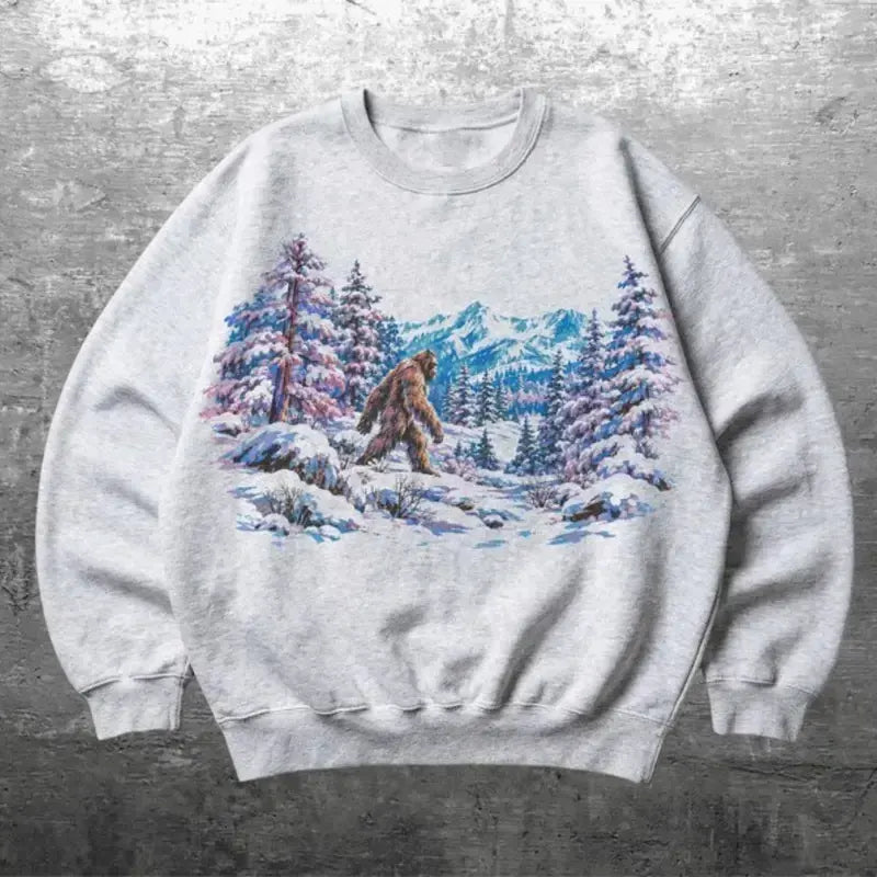 Vintage Sasquatch Snowy Forest Bigfoot Mountain Winter Cryptid Outdoorsy Gift T-Shirt / Sweatshirt / Hoodie