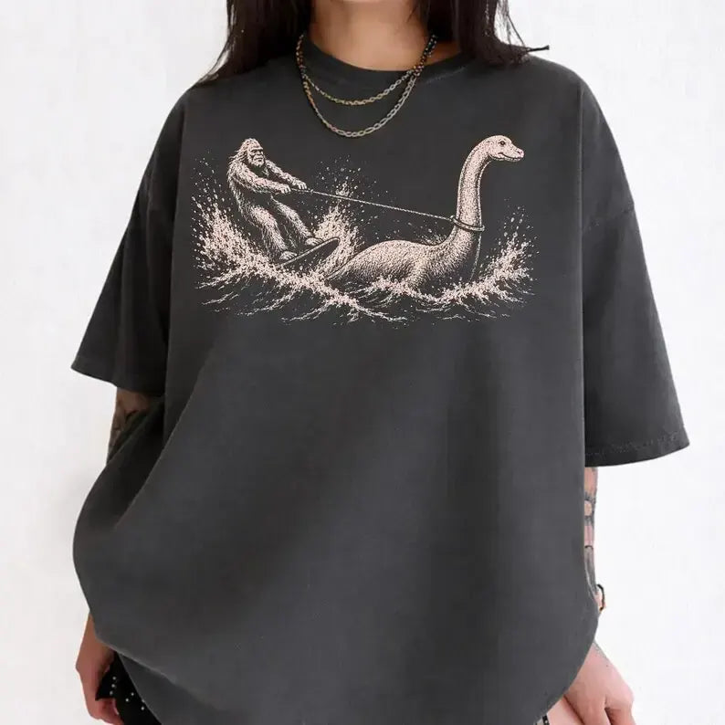 Funny Bigfoot Loch Ness Monster Cryptid Waterskiing Sasquatch Gift T-Shirt / Sweatshirt / Hoodie