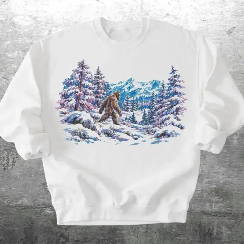Vintage Sasquatch Snowy Forest Bigfoot Mountain Winter Cryptid Outdoorsy Gift T-Shirt / Sweatshirt / Hoodie