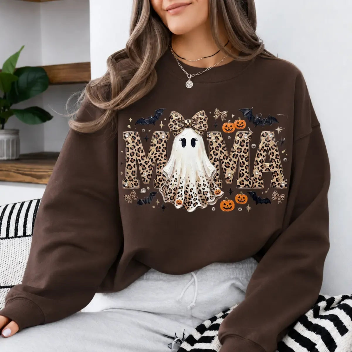 Custom Family Names Gigi Mimi Nana Mama Personalized Halloween Ghost Leopard Print T-Shirt / Sweatshirt / Hoodie