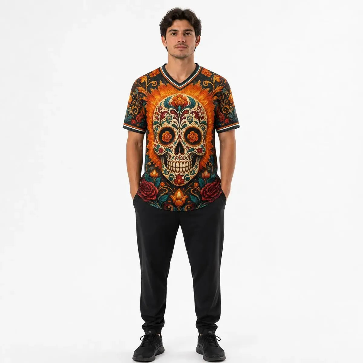 Ember Marigold Altar All Over Print V Neck Jersey