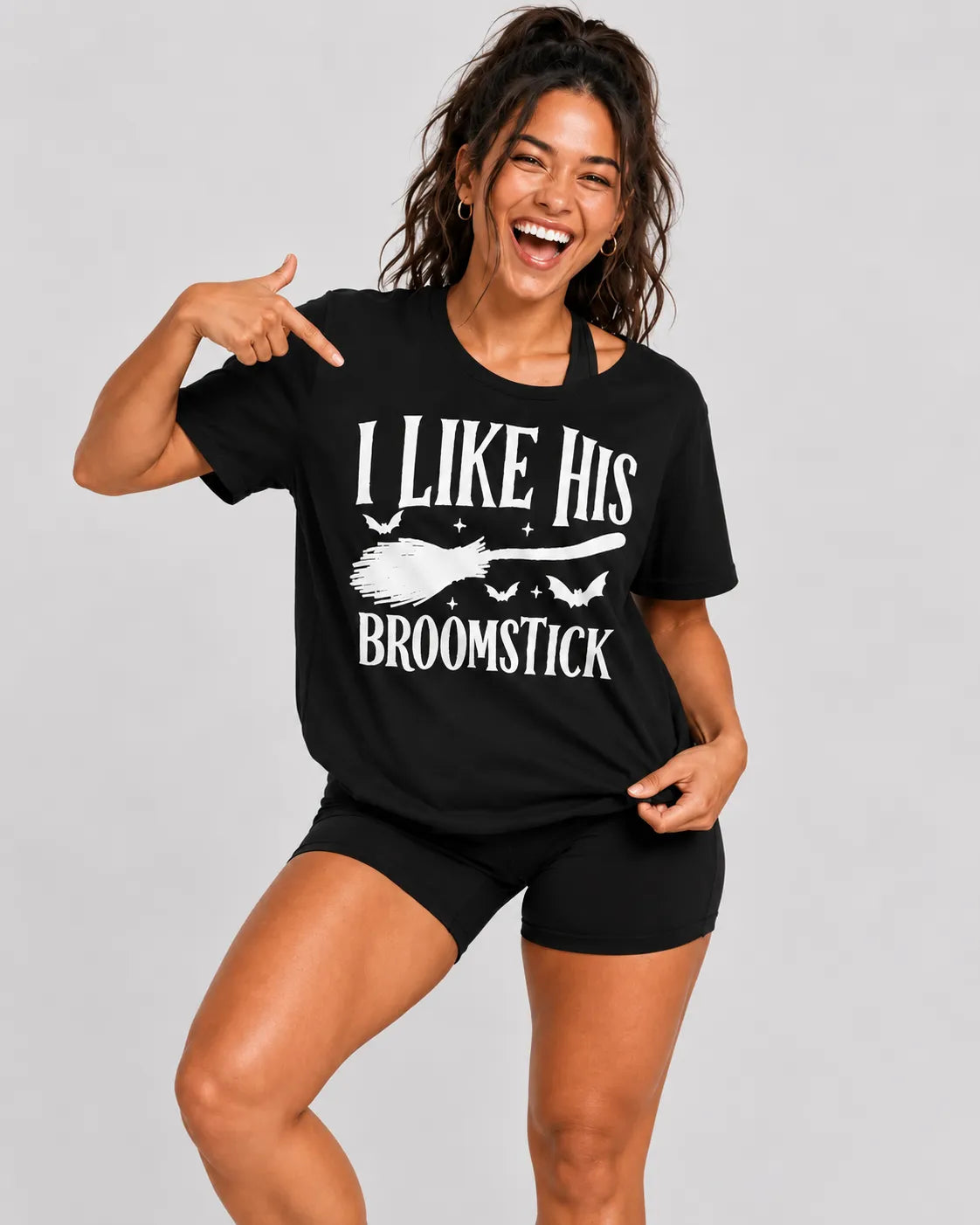 Halloween Matching His Hers Funny Couple Costume Pumpkin Theme Broomstick Design T-Shirt / Sweatshirt / Hoodie