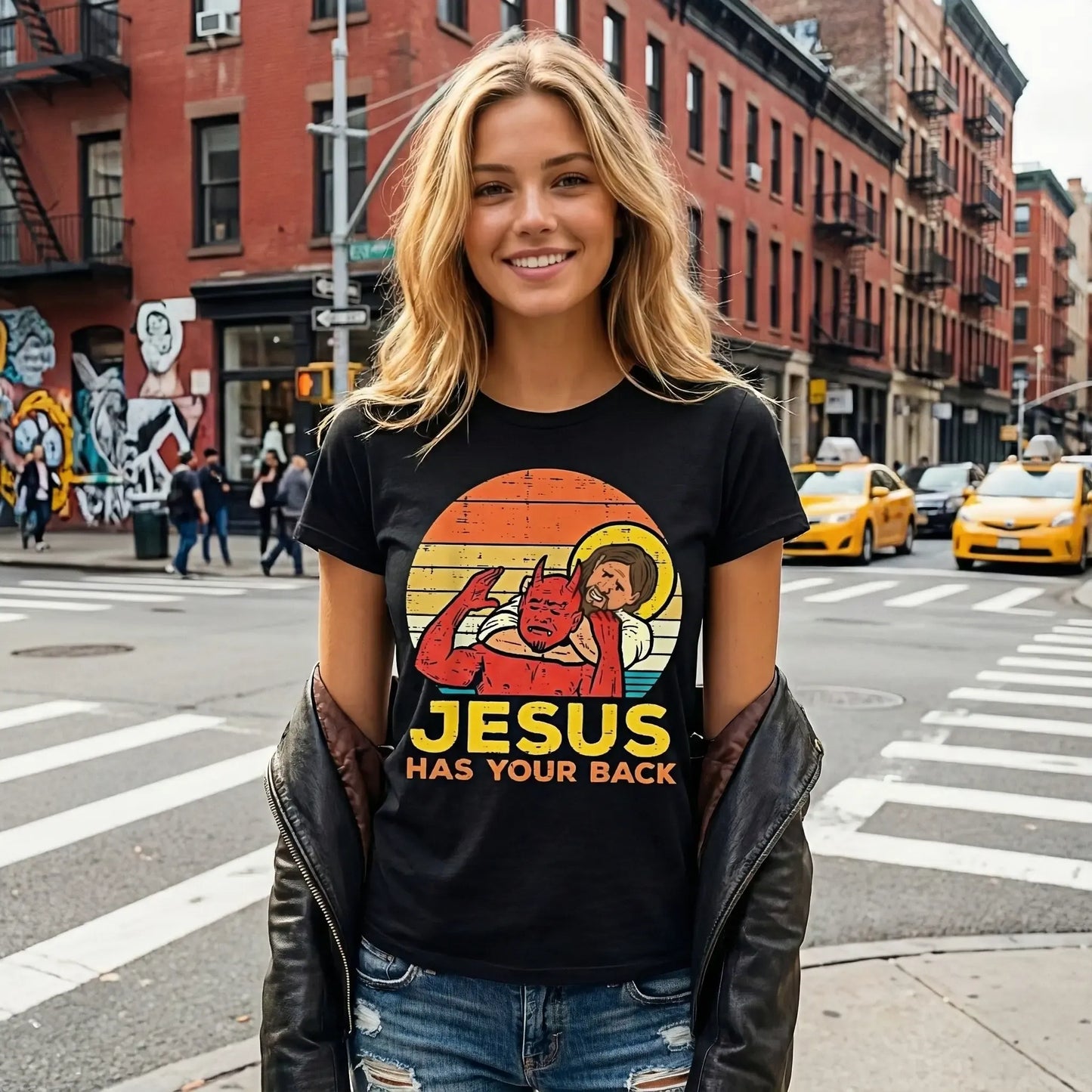 Jesus Has Your Back Retro Christian Faith Humor Graphic T-Shirt / Sweatshirt / Hoodie