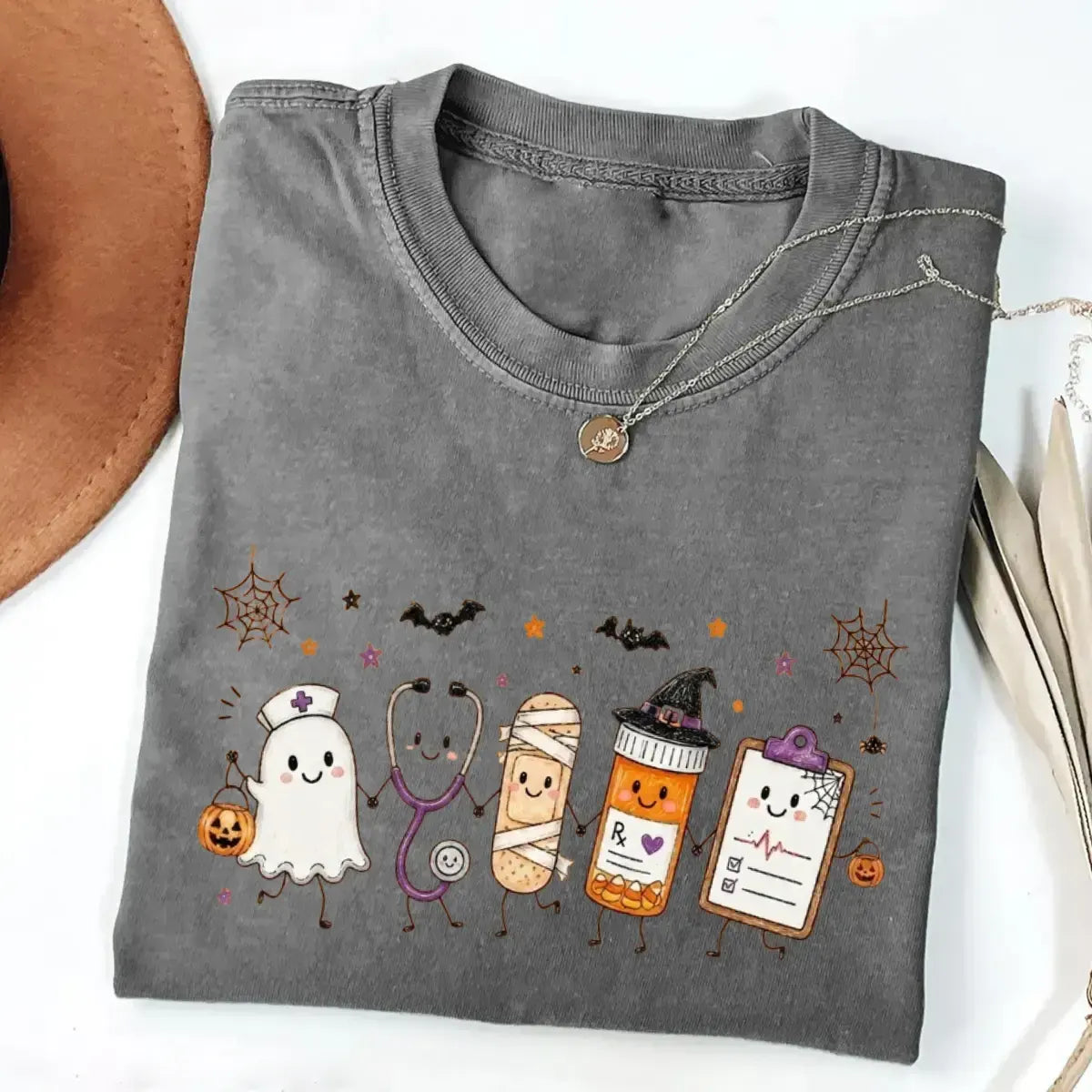 Halloween Nurse Doodle Ghost Stethoscope Mummy Pill Bottle Medical T-Shirt / Sweatshirt / Hoodie