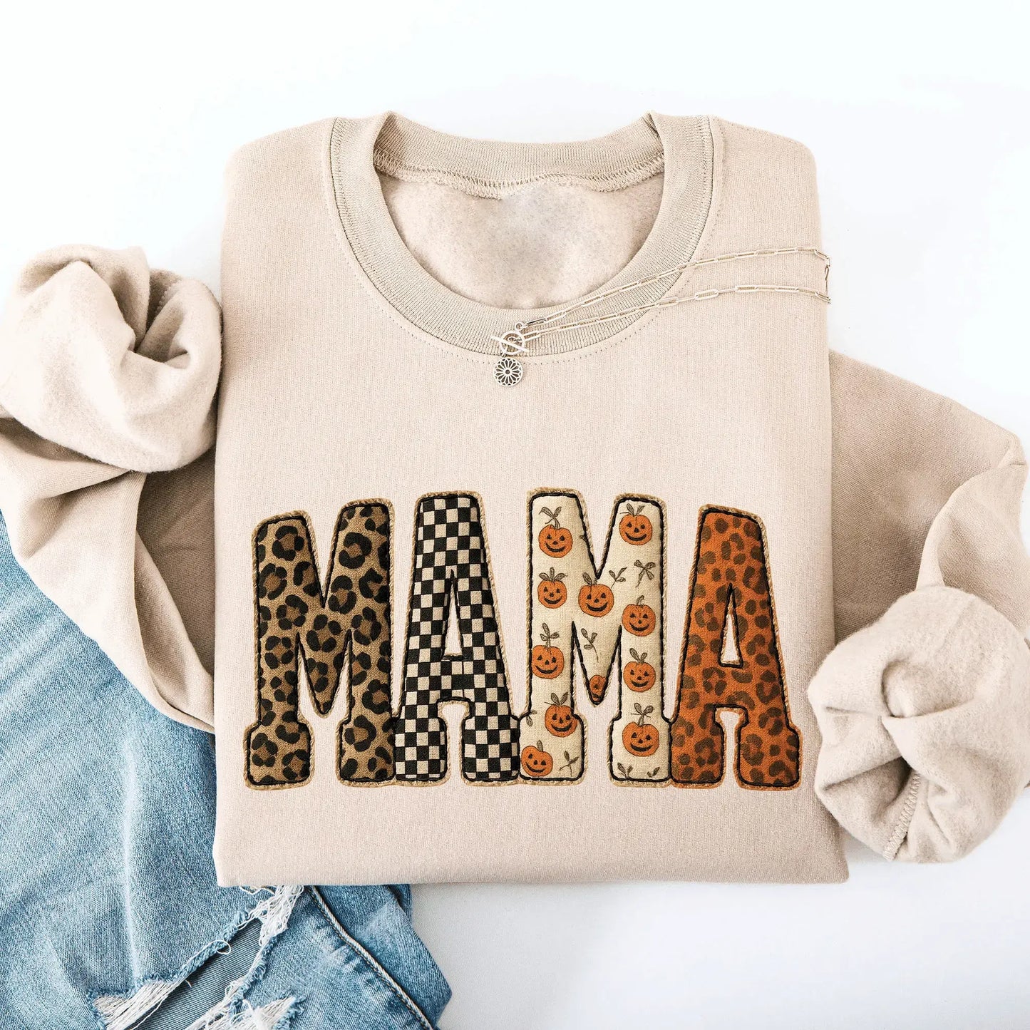 Mama Leopard And Checkered Pumpkin Printed T-Shirt / Sweatshirt / Hoodie