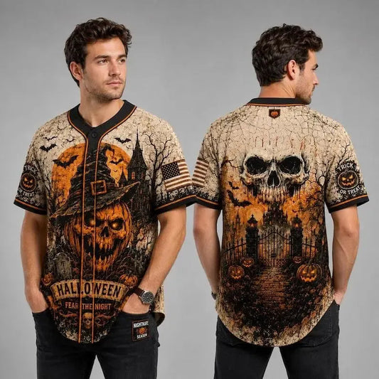 Skull Pumpkin Print Halloween Jersey