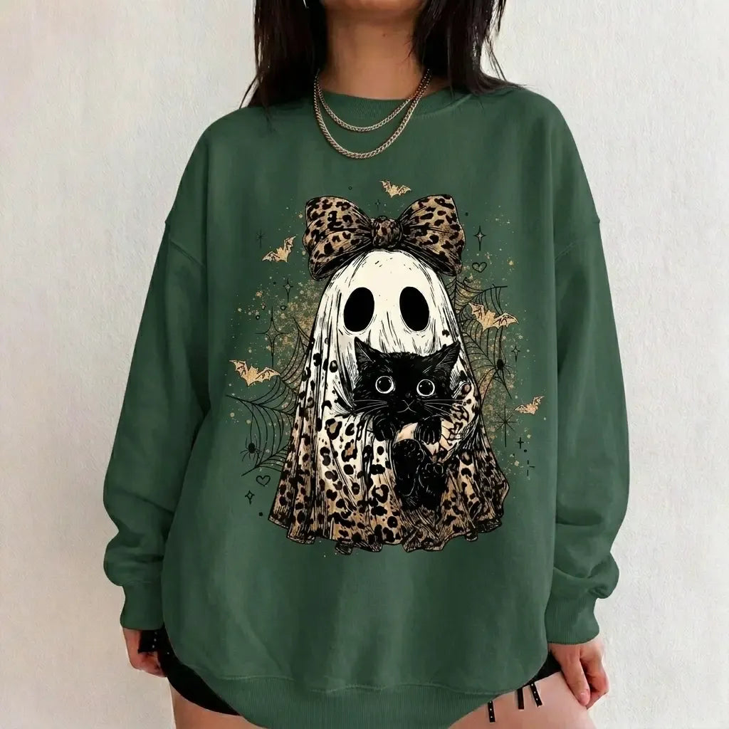 Leopard Ghost Black Cat Halloween T-Shirt / Sweatshirt / Hoodie