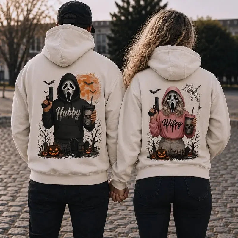 Hubby Wifey Halloween Spooky Season Couple Matching T-Shirt / Sweatshirt / Hoodie