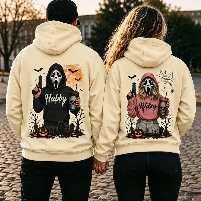 Hubby Wifey Halloween Spooky Season Couple Matching T-Shirt / Sweatshirt / Hoodie