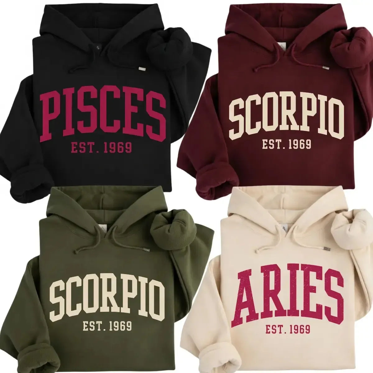 Custom Full 12 Zodiac Minimalist Astrology Sign EST Year Personalized Birthday Gift T-Shirt / Sweatshirt / Hoodie