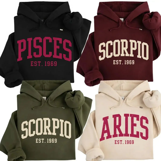 Custom Full 12 Zodiac Minimalist Astrology Sign EST Year Personalized Birthday Gift T-Shirt / Sweatshirt / Hoodie