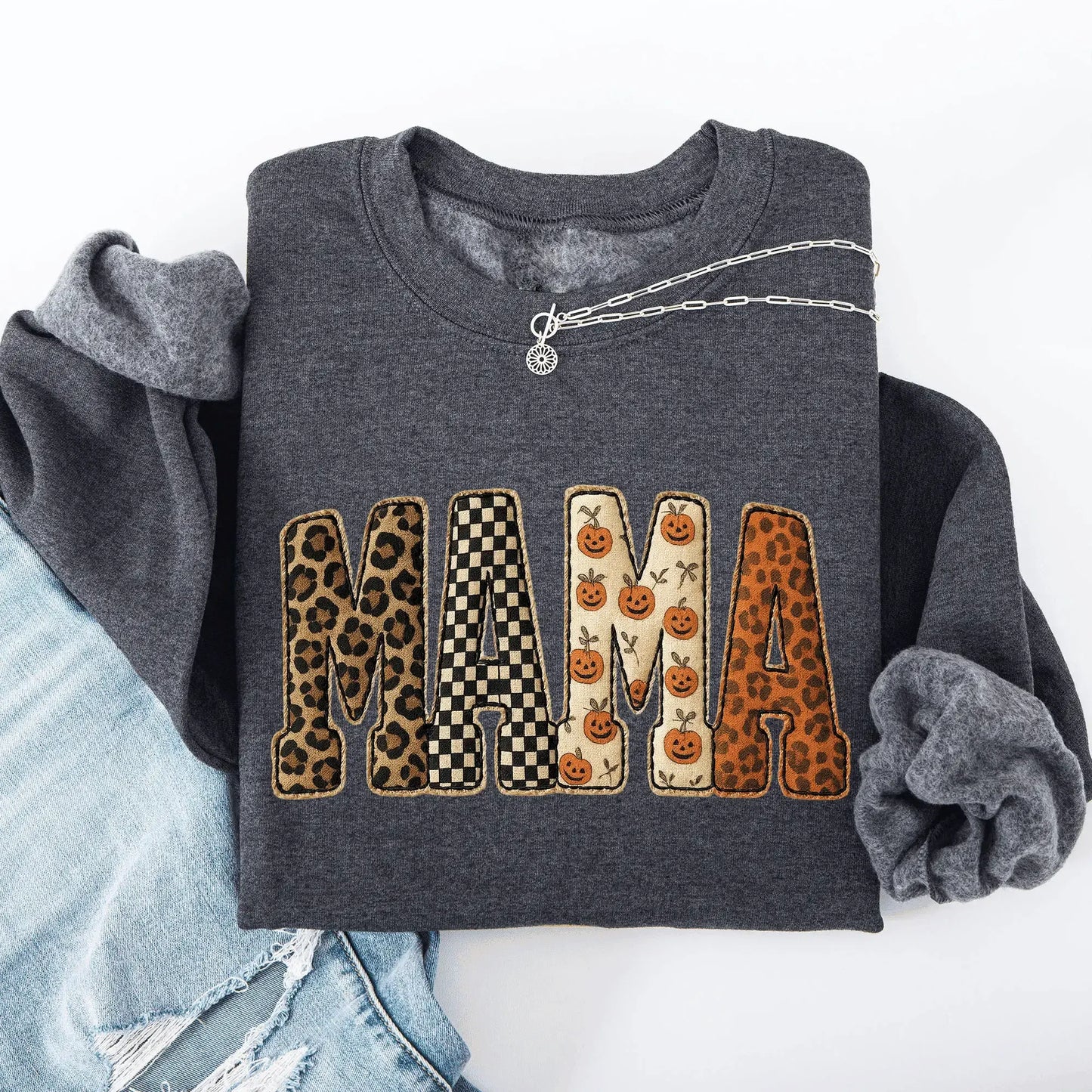 Mama Leopard And Checkered Pumpkin Printed T-Shirt / Sweatshirt / Hoodie