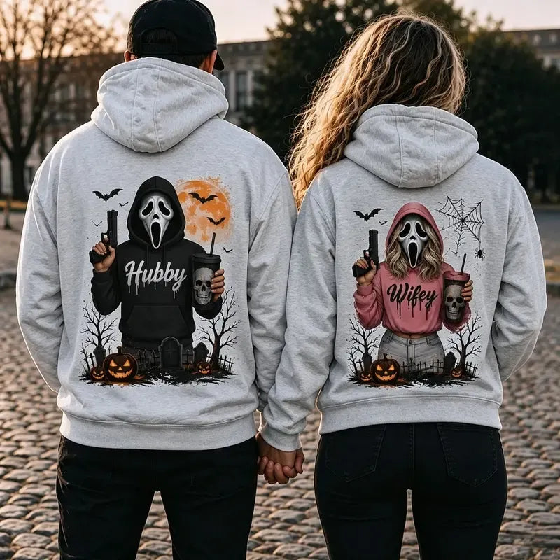 Hubby Wifey Halloween Spooky Season Couple Matching T-Shirt / Sweatshirt / Hoodie