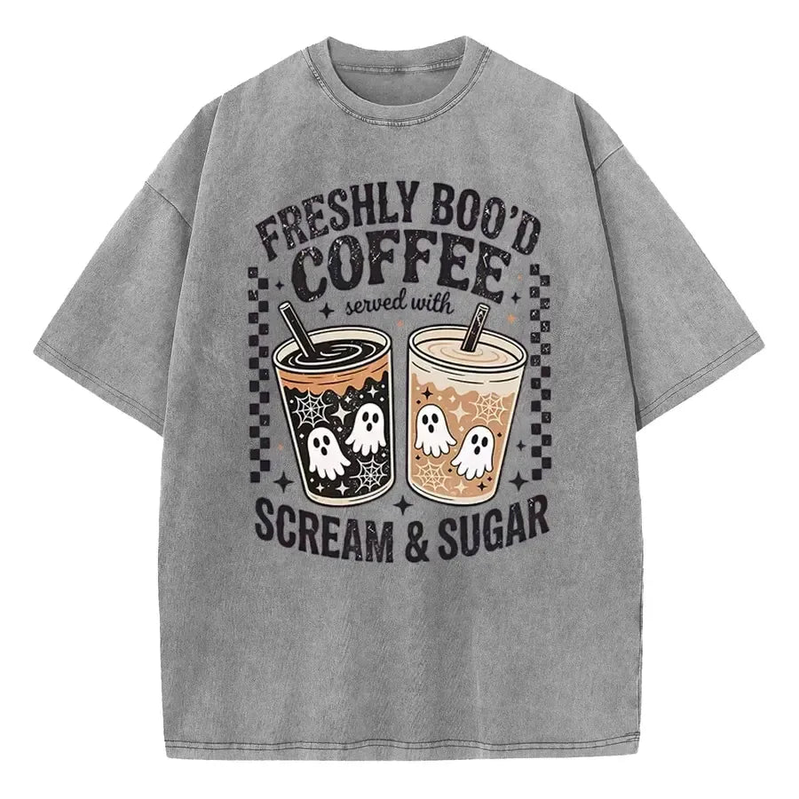 Funny Scream And Sugar Ghost Coffee Artwork Cute Fall Holiday Print T-Shirt / Sweatshirt / Hoodie