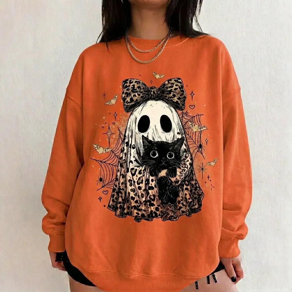 Leopard Ghost Black Cat Halloween T-Shirt / Sweatshirt / Hoodie
