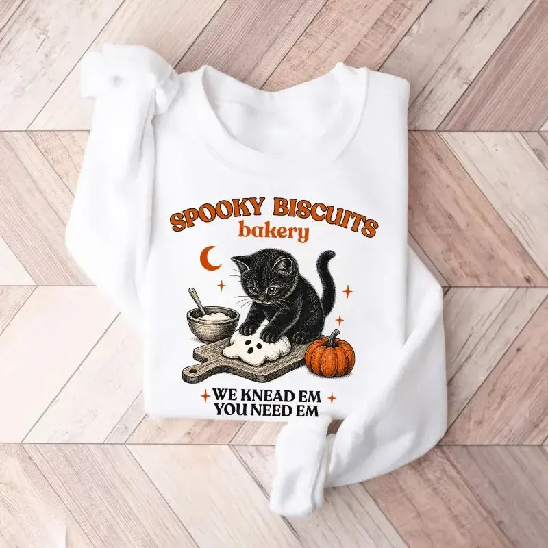 Spooky Biscuits Black Cat Halloween Vintage Baking Pumpkin Fall Cute Cat Lover Gift T-Shirt / Sweatshirt / Hoodie