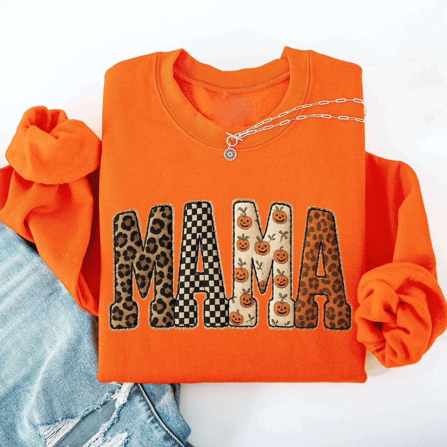 Mama Leopard And Checkered Pumpkin Printed T-Shirt / Sweatshirt / Hoodie